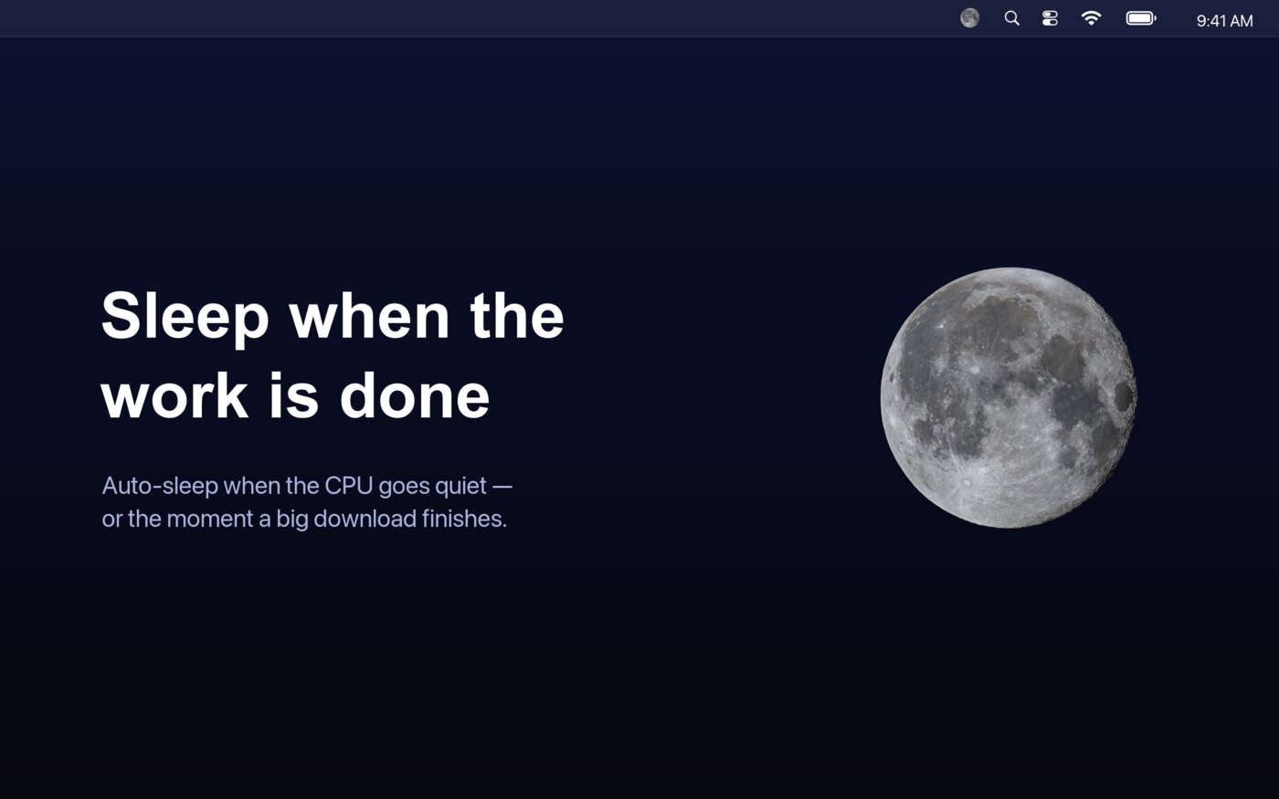 Dozeless auto-sleep settings: sleep when the CPU goes quiet or a download finishes.